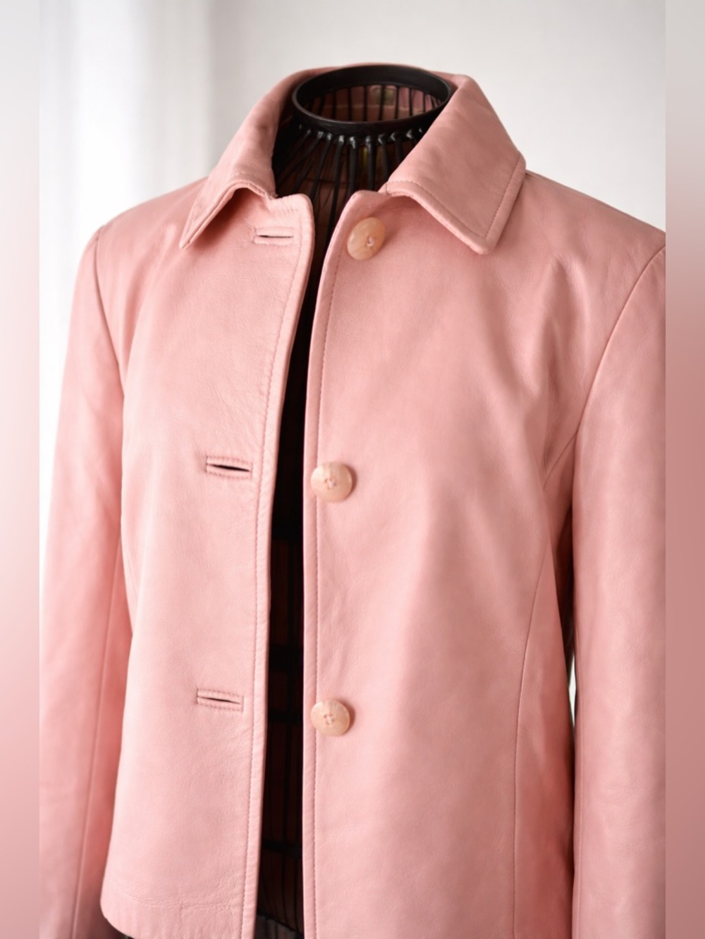 Rom Garson Vintage Pink Genuine Leather Button-Front Women's Jacket Coat Medium
